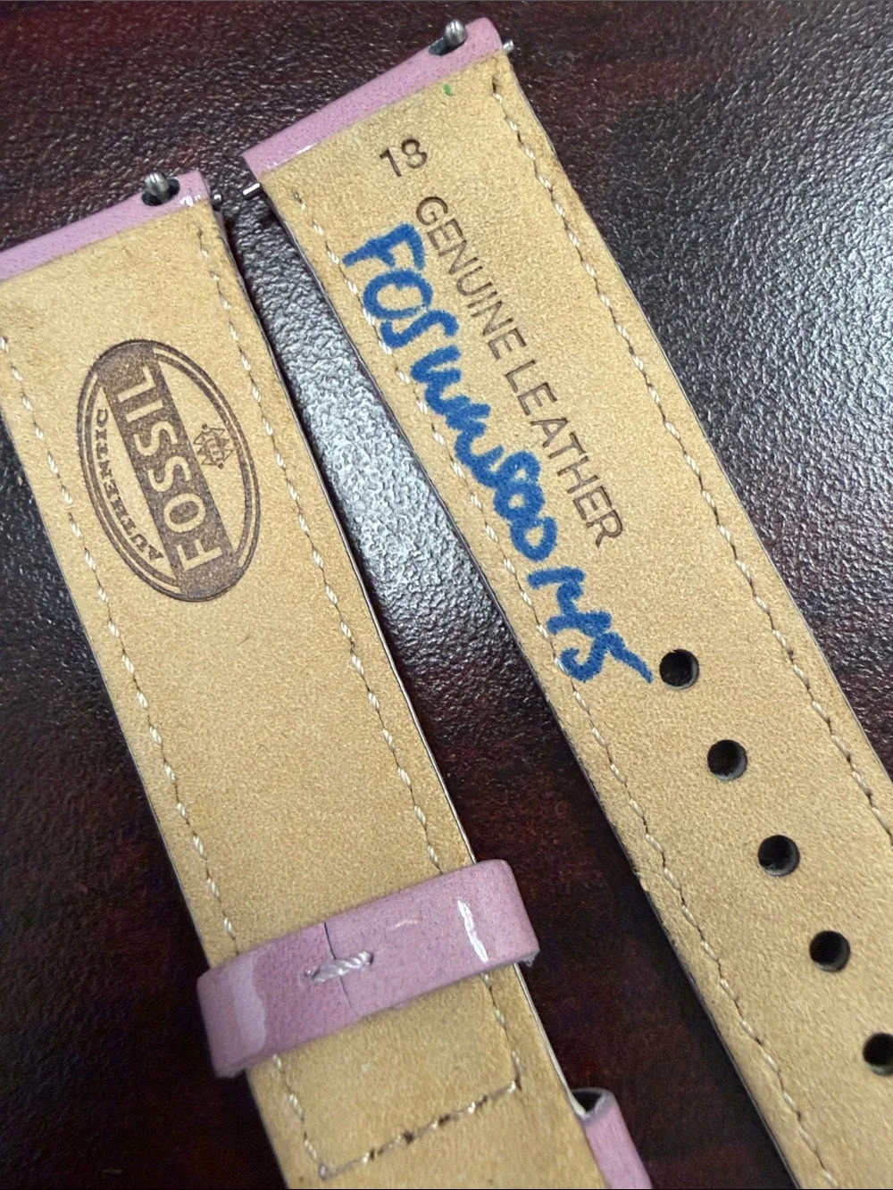 18mm Fossil lilac  Leather Patent Watch Band
